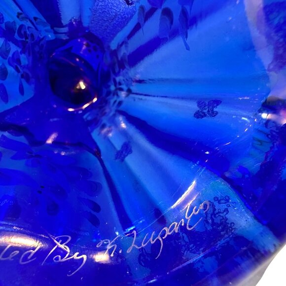 Fenton Bridesmaid Cobalt Blue Iridescent Glass Figurine Floral Artist Signed VTG - Picture 2 of 14